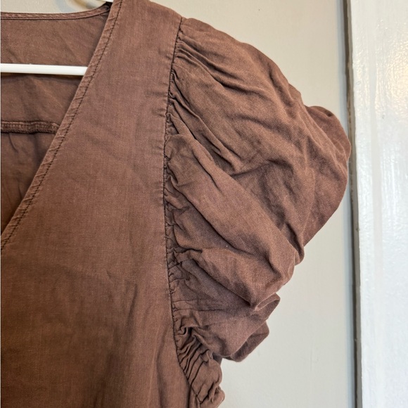 Free People Brown Ruffled Sleeved Wrapped V-Neck Cropped Women’s Blouse Top - Picture 5 of 8